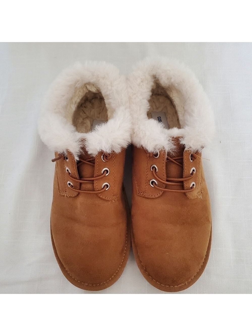 CUSHIONAIRE 'HOPE' ANKLE BOOTIES SLIP-ON SUEDE FAUX-SHEARLING CHESTNUT WOMEN 7.5 - Picture 4 of 12